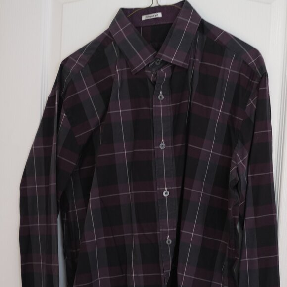 Bugatchi Uomo Purple Black Plaid Button up shaped fit, Size Large - Picture 1 of 4